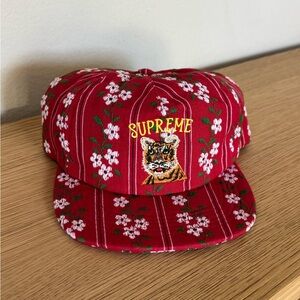 Supreme Flower Tiger Jacquard Cap -- 100% Cotton Red All-Over Print
